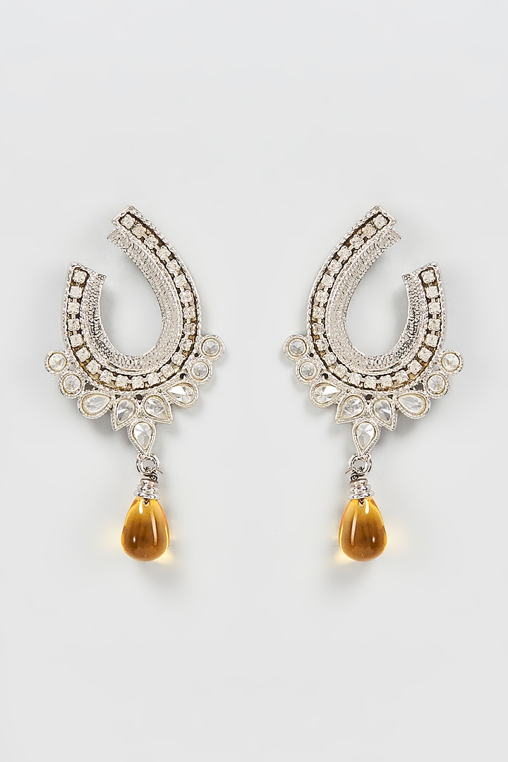 Black Rhodium Finish Diamond Dangler Earrings by Shillpa Purii