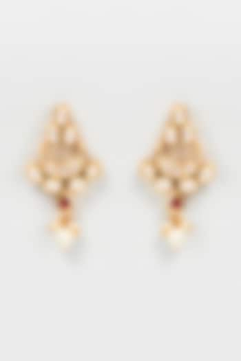 Gold Finish Pearl & Ruby Chandbali Earrings by Shillpa Purii