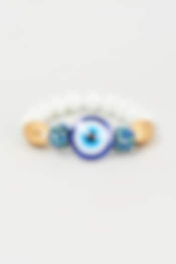 Gold Finish Gold Beaded & Pearl Evil Eye Bracelet by Shillpa Purii at Pernia's Pop Up Shop