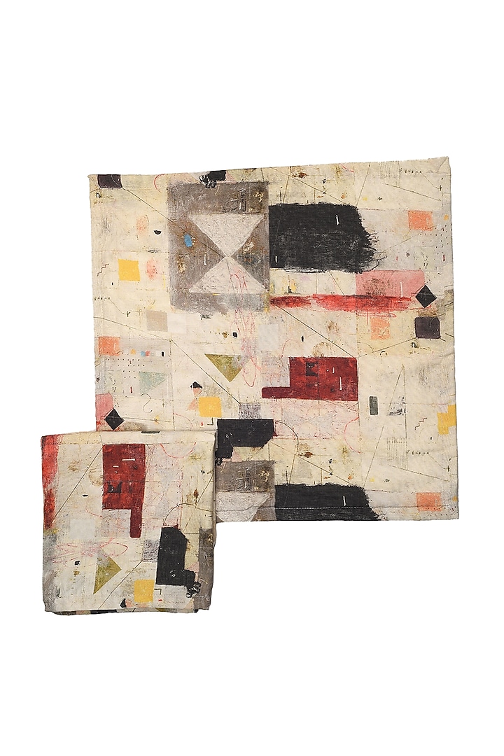 White Cotton Abstract Printed Napkins (Set of 4) by Solasta at Pernia's Pop Up Shop