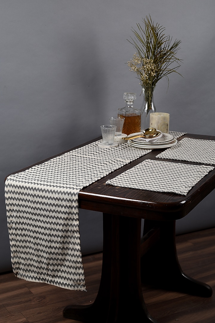 Black & Cream Cotton Chevron Table Runner & Placemats (Set of 7) by Solasta at Pernia's Pop Up Shop