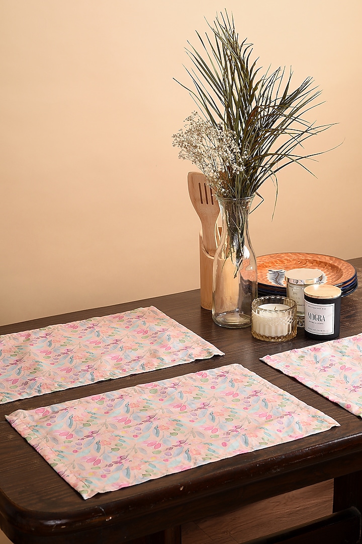 Pink Cotton Floral Placemats (Set of 6) by Solasta