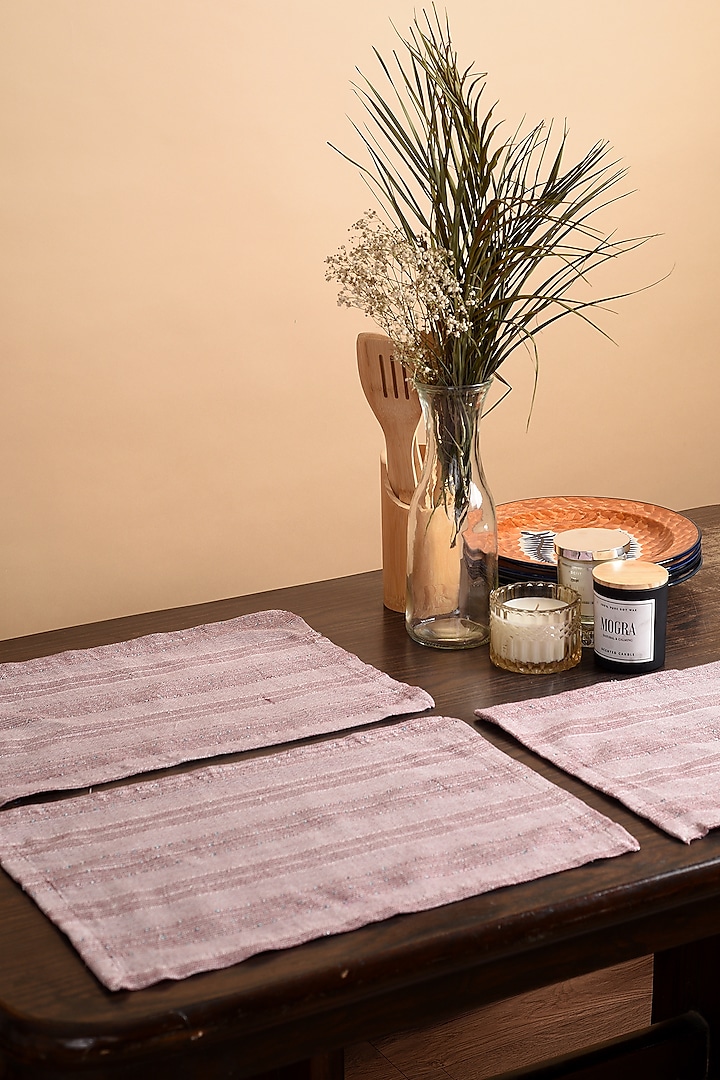 Maroon Cotton Striped Placemats (Set of 6) by Solasta