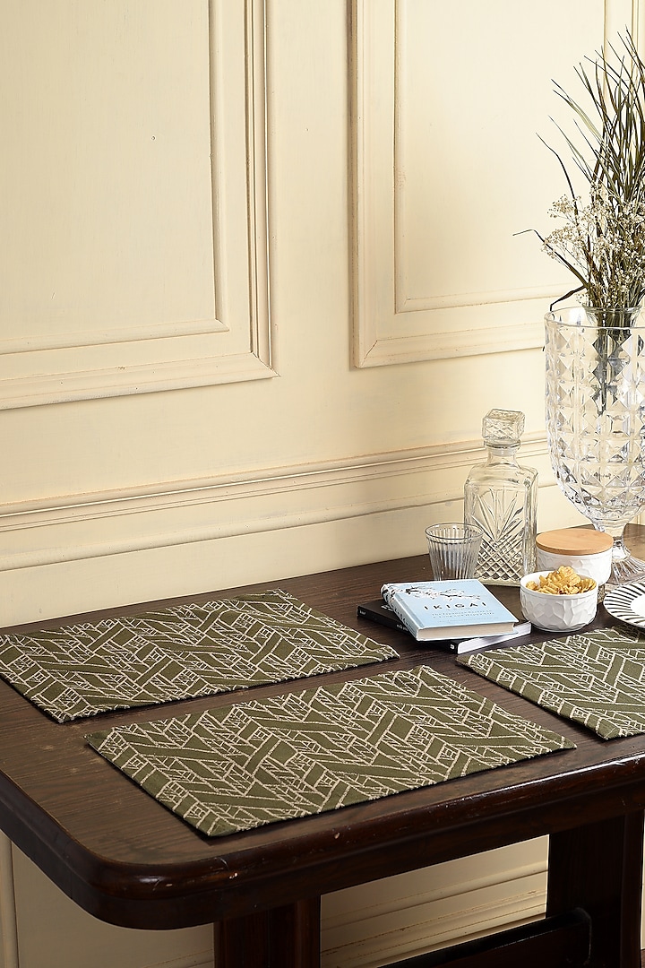 Olive Cotton Striped Placemats (Set of 6) by Solasta