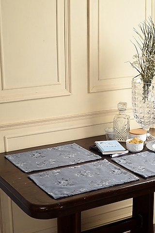 Blue Cotton Floral Reversible Placemats (Set of 6) by Solasta