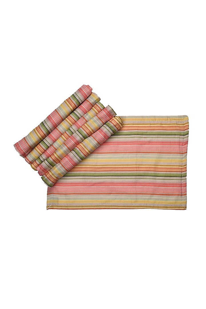 Multi-Colored Cotton Striped Printed Table Runner & Placemats (Set of 7) by Solasta at Pernia's Pop Up Shop