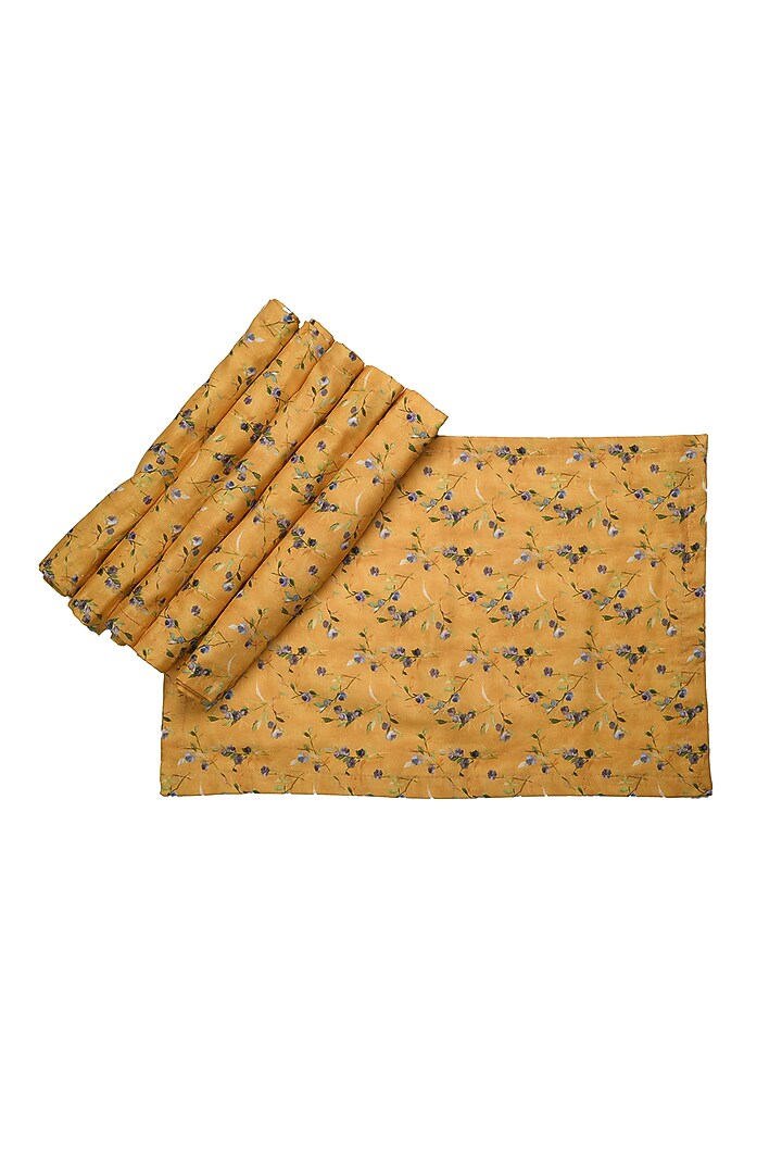 Yellow Cotton Floral Table Runner & Placemats (Set of 7) by Solasta at Pernia's Pop Up Shop