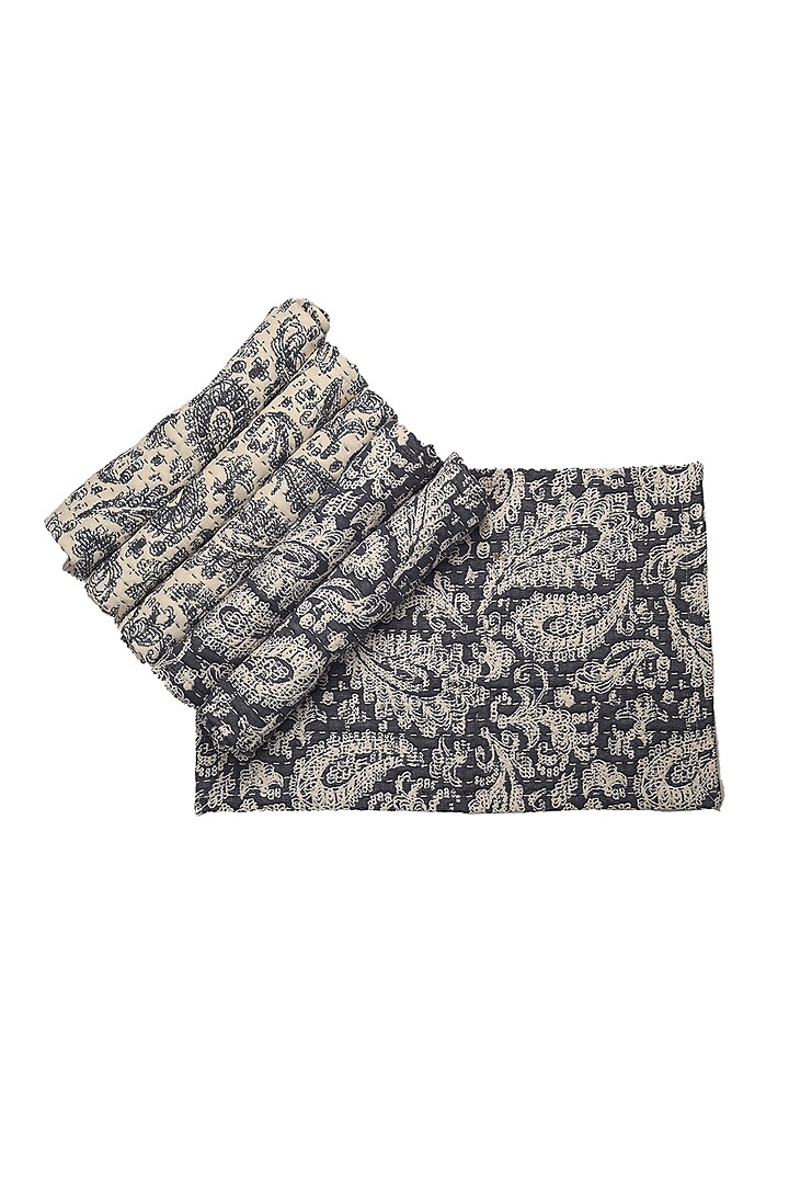 Stone Blue Cotton Paisley Printed Reversible Placemats (Set of 6) by Solasta at Pernia's Pop Up Shop