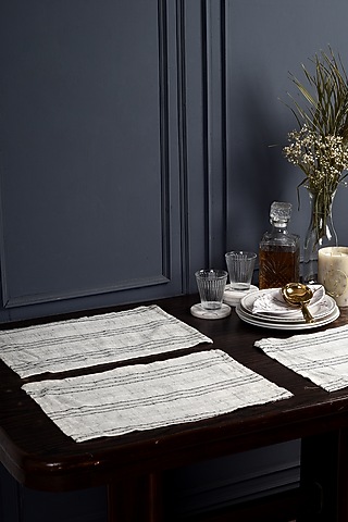Grey Cotton Striped Printed Placemats (Set of 6) by Solasta