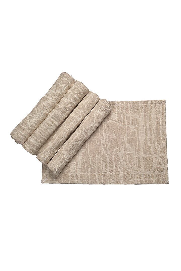 Beige Cotton Abstract Printed Placemats (Set of 6) by Solasta at Pernia's Pop Up Shop