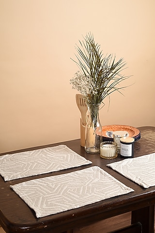 Beige Cotton Abstract Printed Placemats (Set of 6) by Solasta