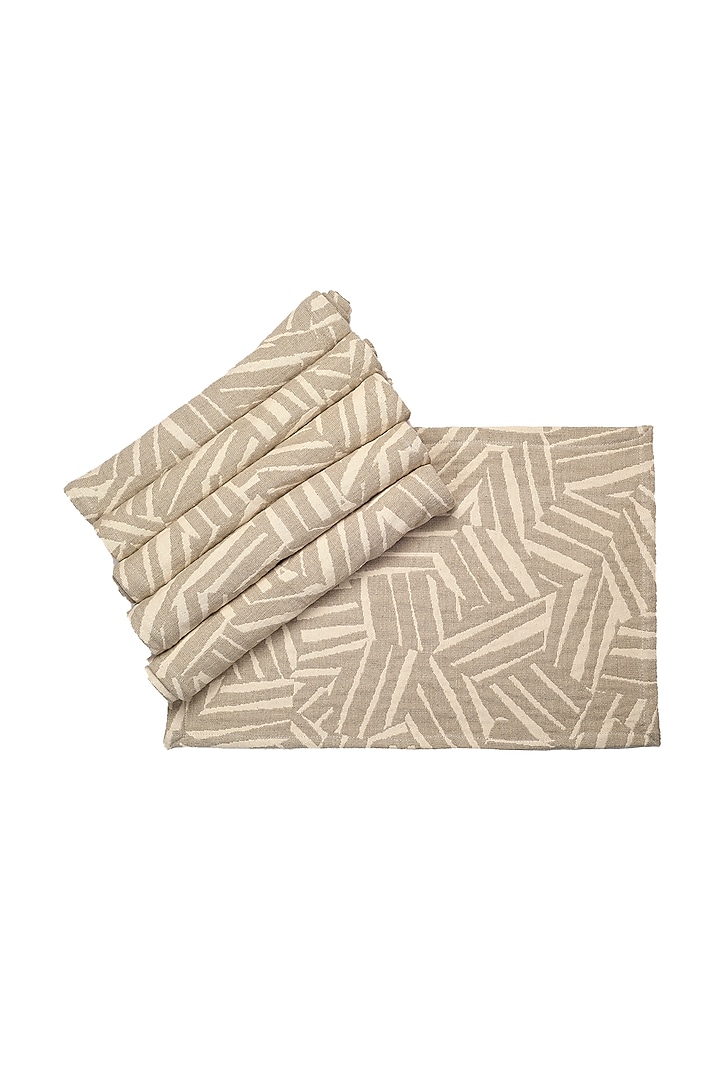 Beige Cotton Abstract Printed Placemats (Set of 6) by Solasta at Pernia's Pop Up Shop