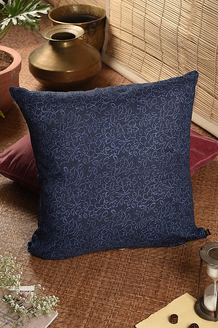 Blue Cotton Digital Printed Cushion Cover by Solasta at Pernia's Pop Up Shop