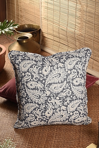 Stone Blue Handloom Paisley Cushion Cover by Solasta