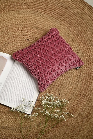 Violet Satin Embellished Cushion Cover by Solasta