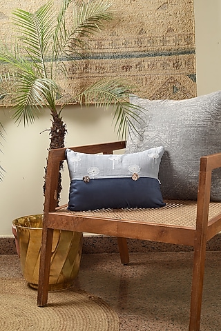 Sky Blue Linen Patchwork Cushion Cover by Solasta