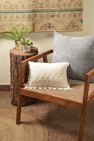 Pearl White Cotton Floral Cushion Cover by Solasta