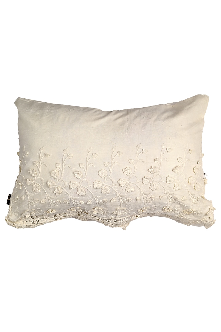 Pearl White Cotton Floral Cushion Cover by Solasta at Pernia's Pop Up Shop
