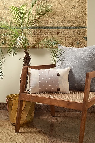 Beige Linen Patchwork Cushion Cover by Solasta