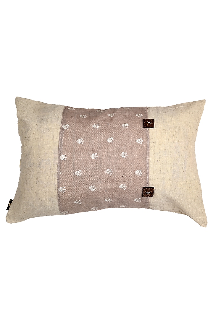 Beige Linen Patchwork Cushion Cover by Solasta at Pernia's Pop Up Shop