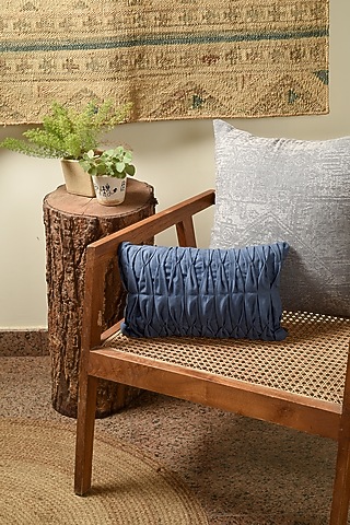 Royal Blue Polyester Box Pleated Cushion Cover by Solasta