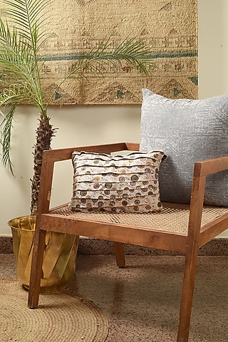 Beige Cotton Pleated Cushion Cover by Solasta