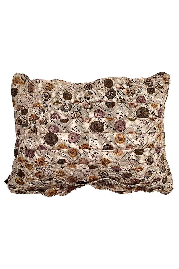 Beige Cotton Pleated Cushion Cover by Solasta at Pernia's Pop Up Shop