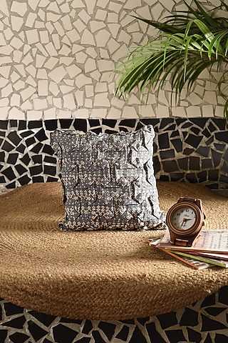 Grey Cotton Textured Cushion Cover by Solasta