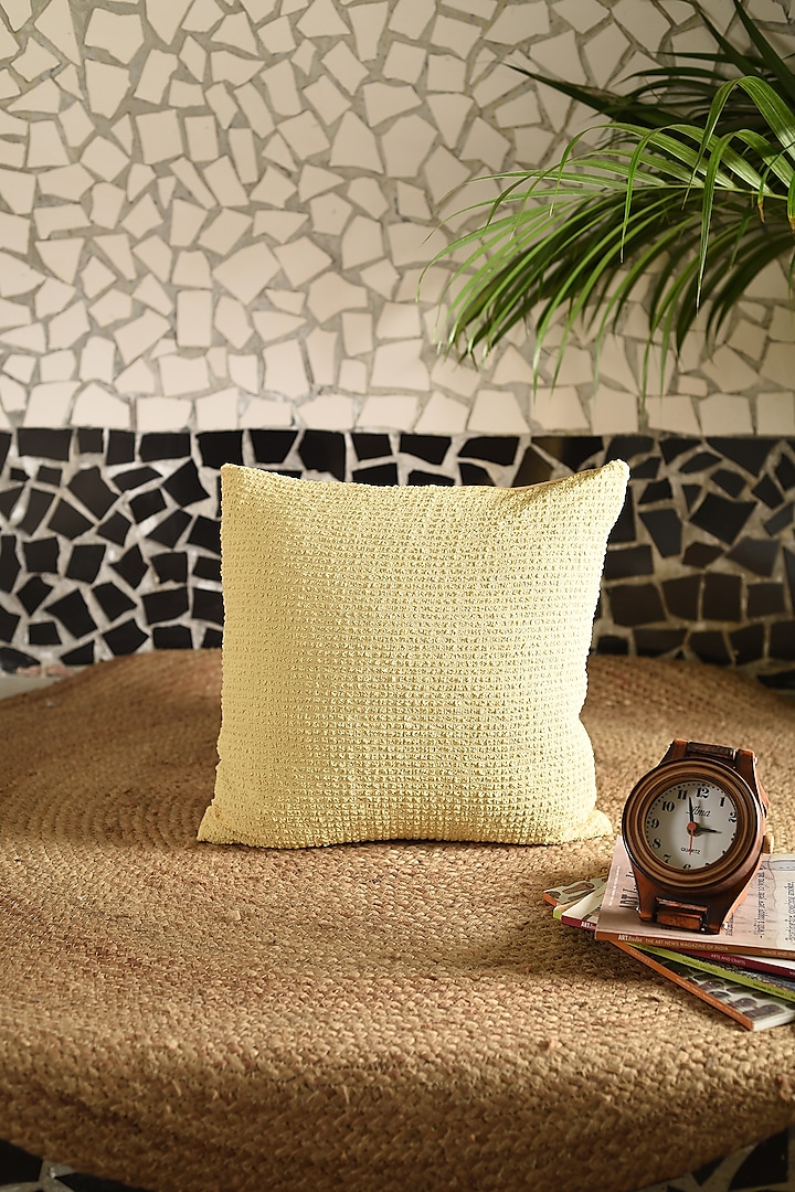 Pastel Yellow Cotton Stretch Cushion Cover by Solasta at Pernia's Pop Up Shop