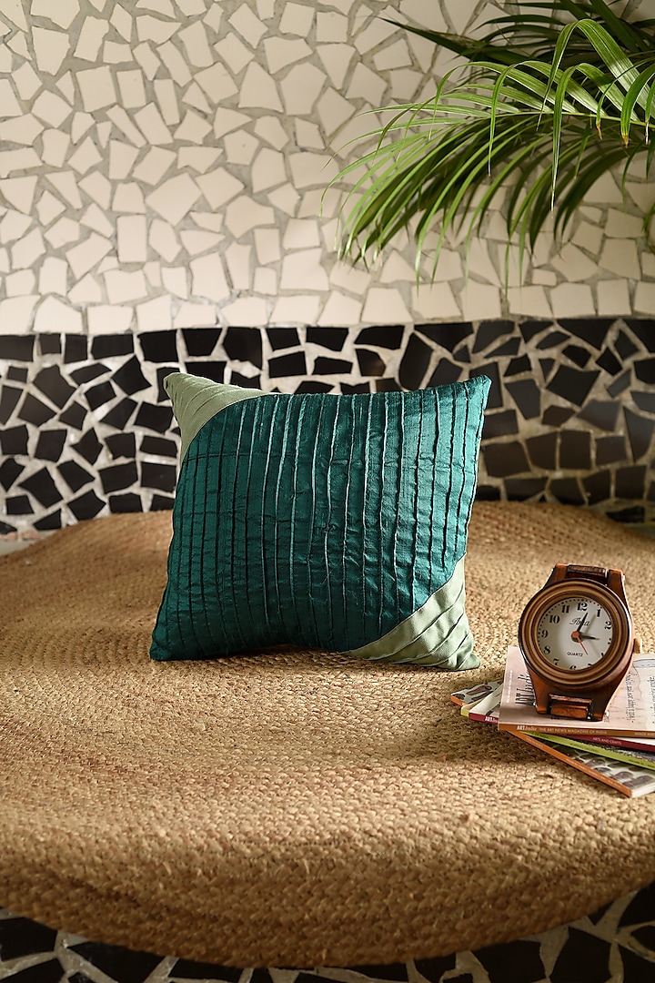 Dark Green Silk Cushion Cover by Solasta at Pernia's Pop Up Shop