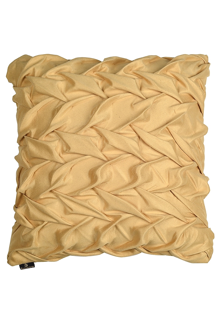 Golden Yellow Polyester Blend Smocked Cushion Cover by Solasta at Pernia's Pop Up Shop