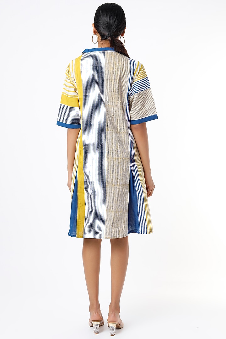 Indigo & Yellow Striped Summer Dress by BANANA Labs at Pernia's Pop Up Shop