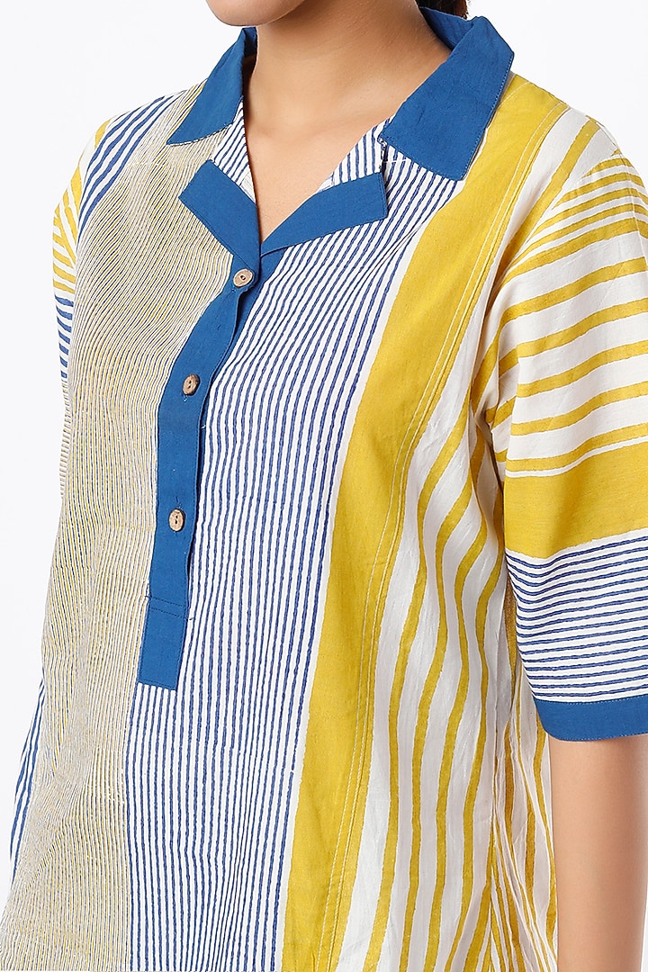 Indigo & Yellow Striped Summer Dress by BANANA Labs at Pernia's Pop Up Shop