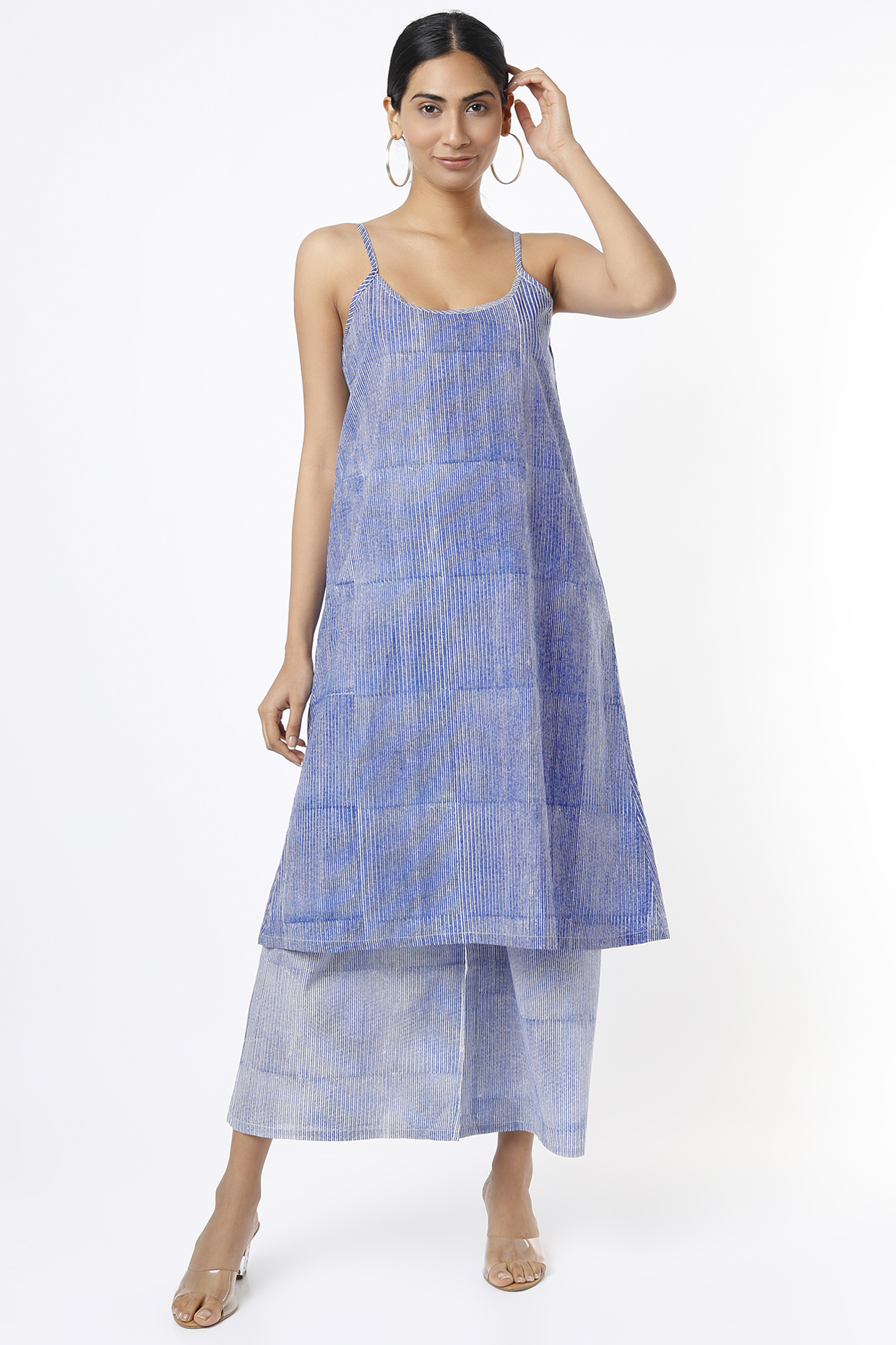 Off White & Indigo Hand Block Printed Kurta Set by BANANA Labs at Pernia's Pop Up Shop