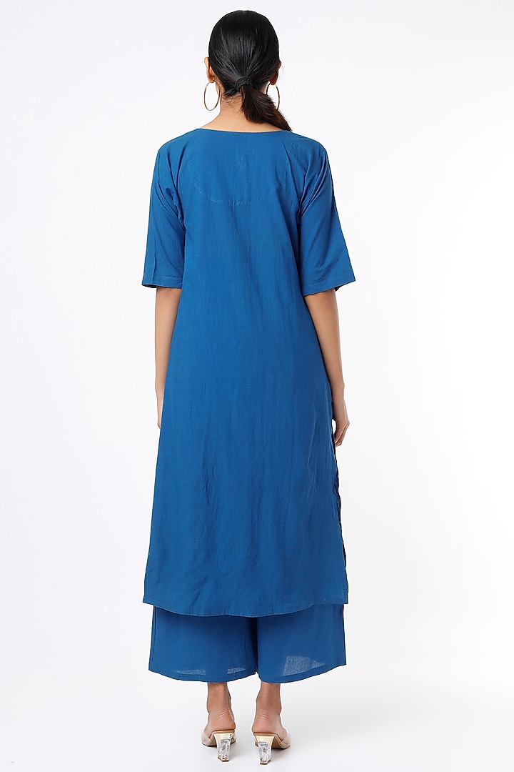 Indigo Kurta Set With Hand Block Printed Dupatta by BANANA Labs at Pernia's Pop Up Shop
