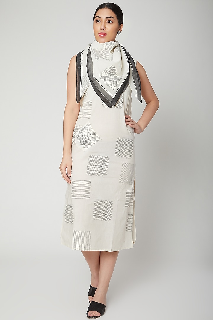 White Cotton Hand Block Printed Midi Dress by BANANA Labs at Pernia's Pop Up Shop