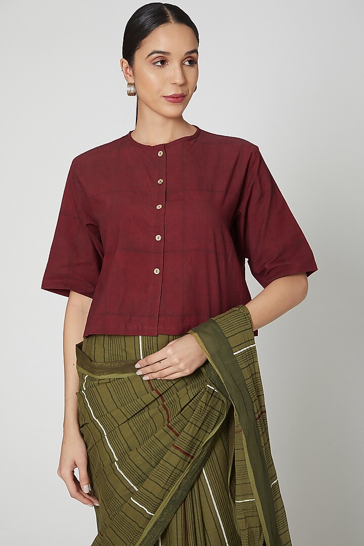 Green Cotton Hand Block Printed Festive Saree Set by BANANA Labs at Pernia's Pop Up Shop