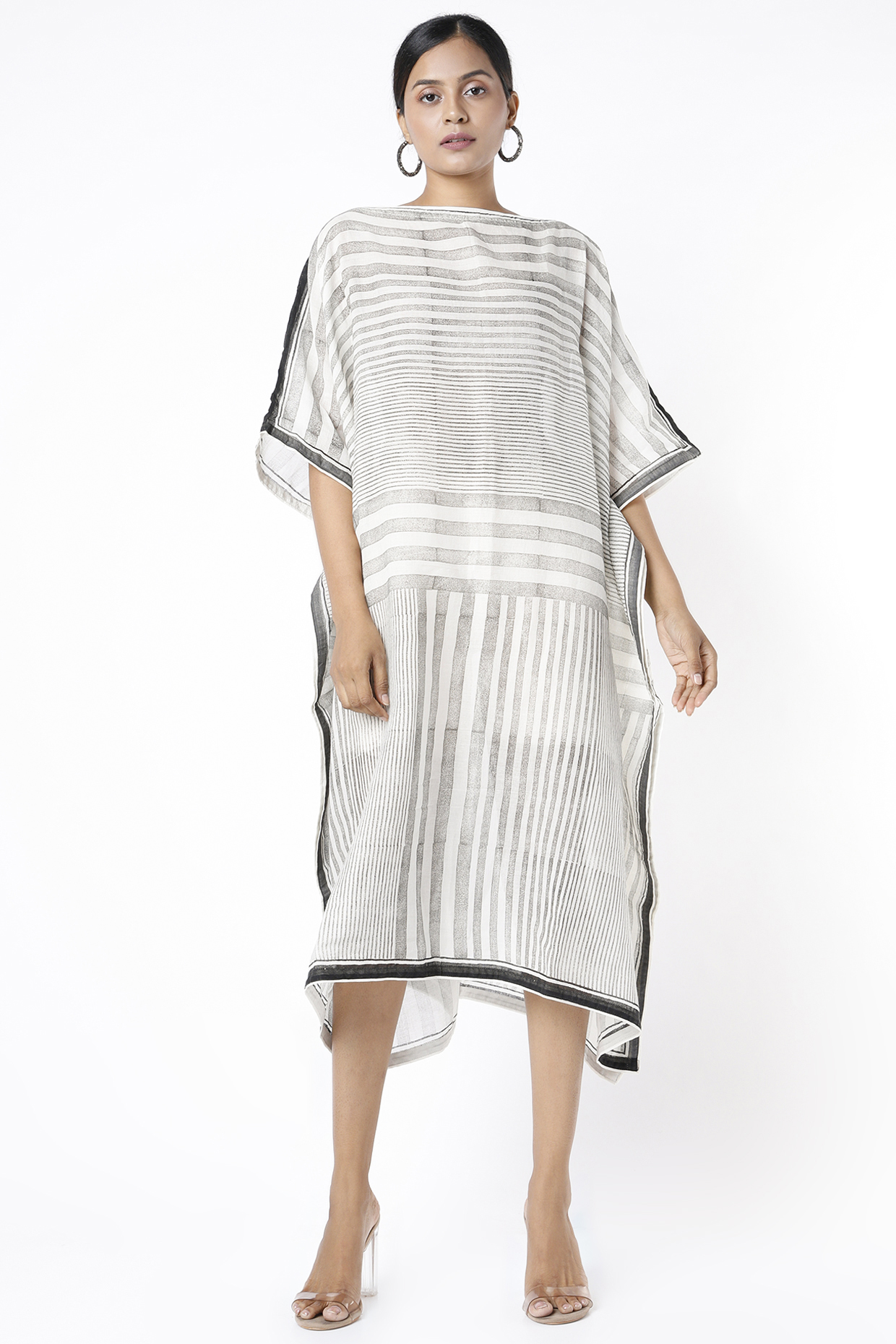 White Cotton Hand Block Printed Kaftan by BANANA Labs at Pernia's Pop Up Shop