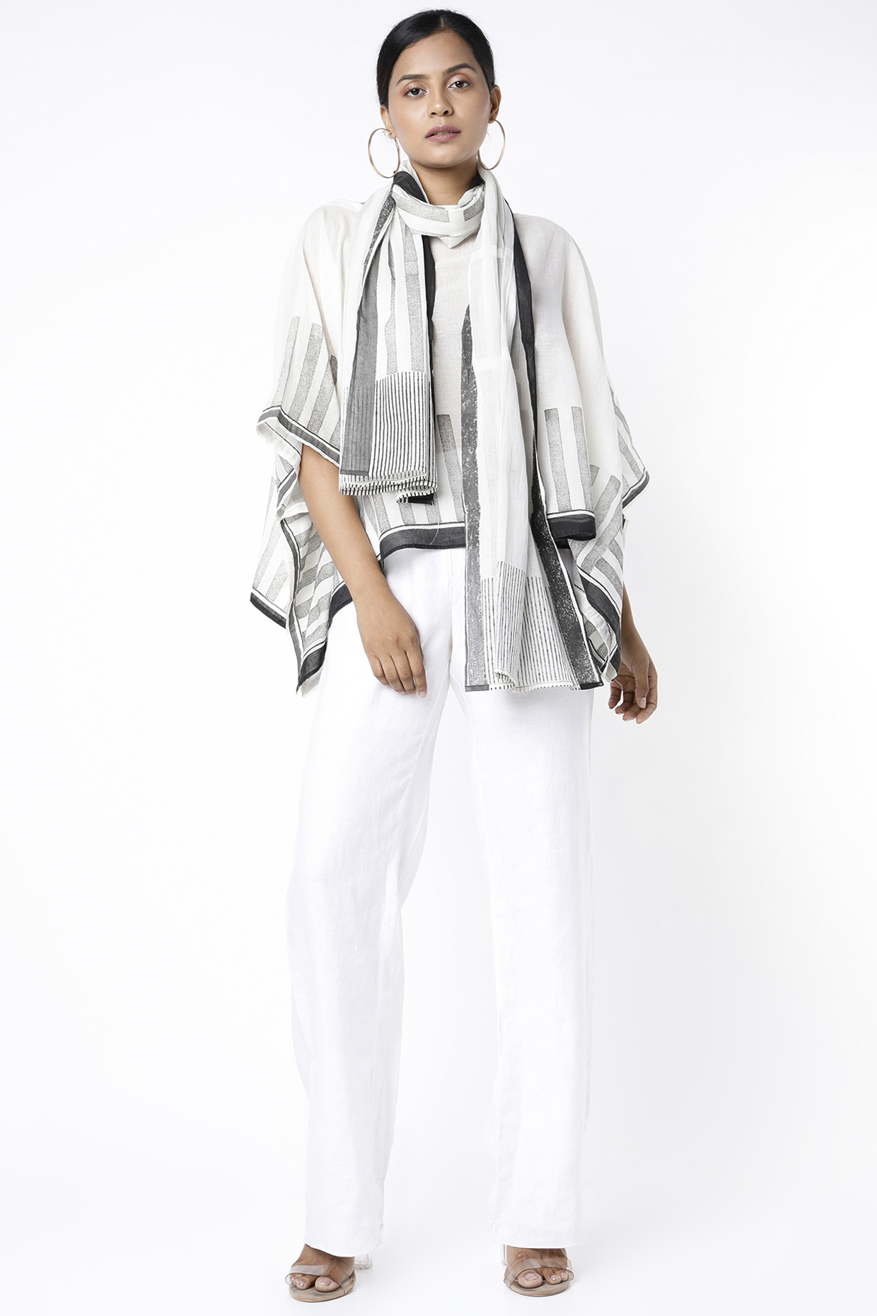 White Cotton Hand Block Printed Kaftan by BANANA Labs