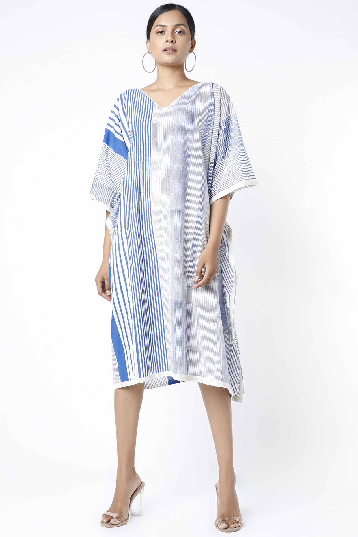 White Cotton Hand Block Printed Kaftan by BANANA Labs at Pernia's Pop Up Shop