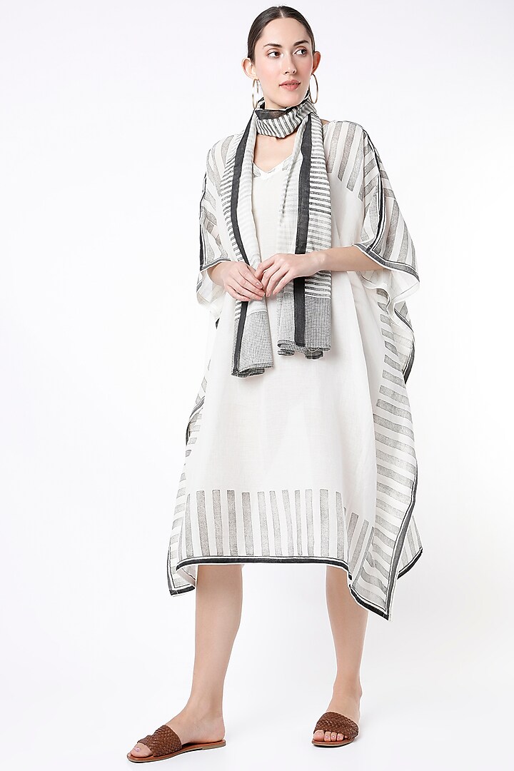 White Cotton Hand Block Printed Kaftan by BANANA Labs