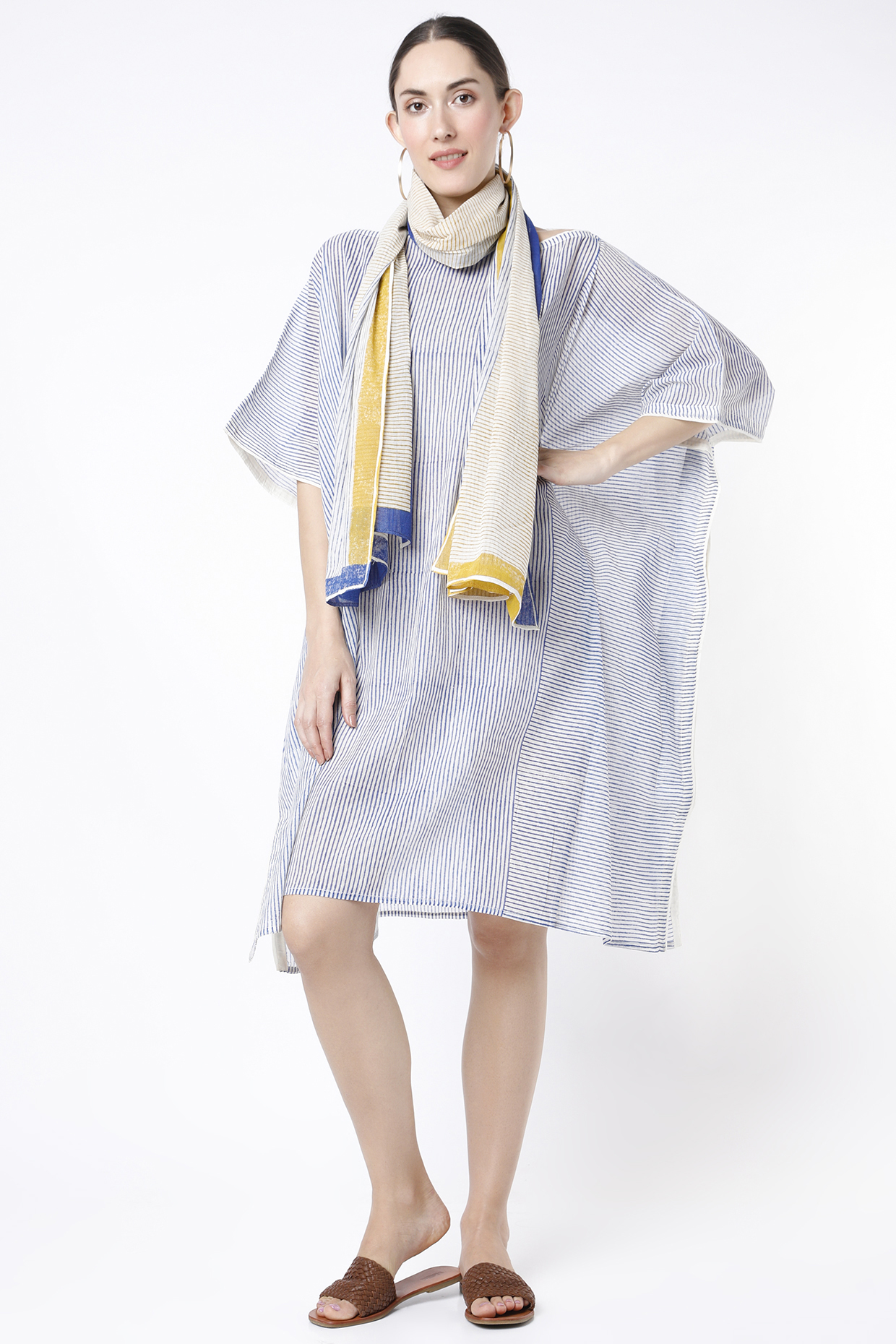 White Cotton Hand Block Printed Kaftan by BANANA Labs