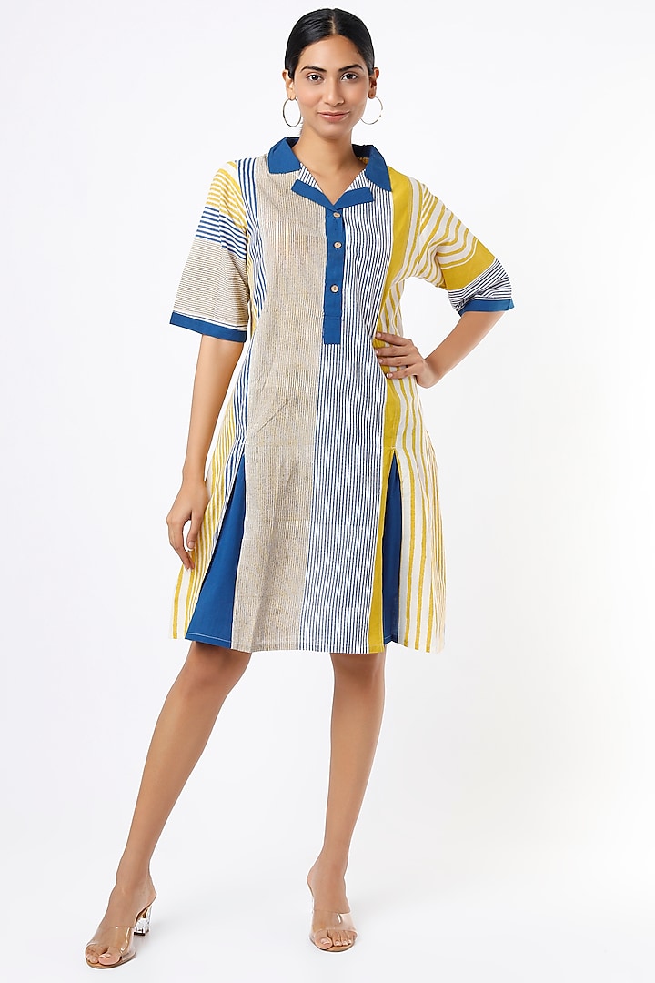 White Cotton Hand Block Printed Midi Dress by BANANA Labs at Pernia's Pop Up Shop