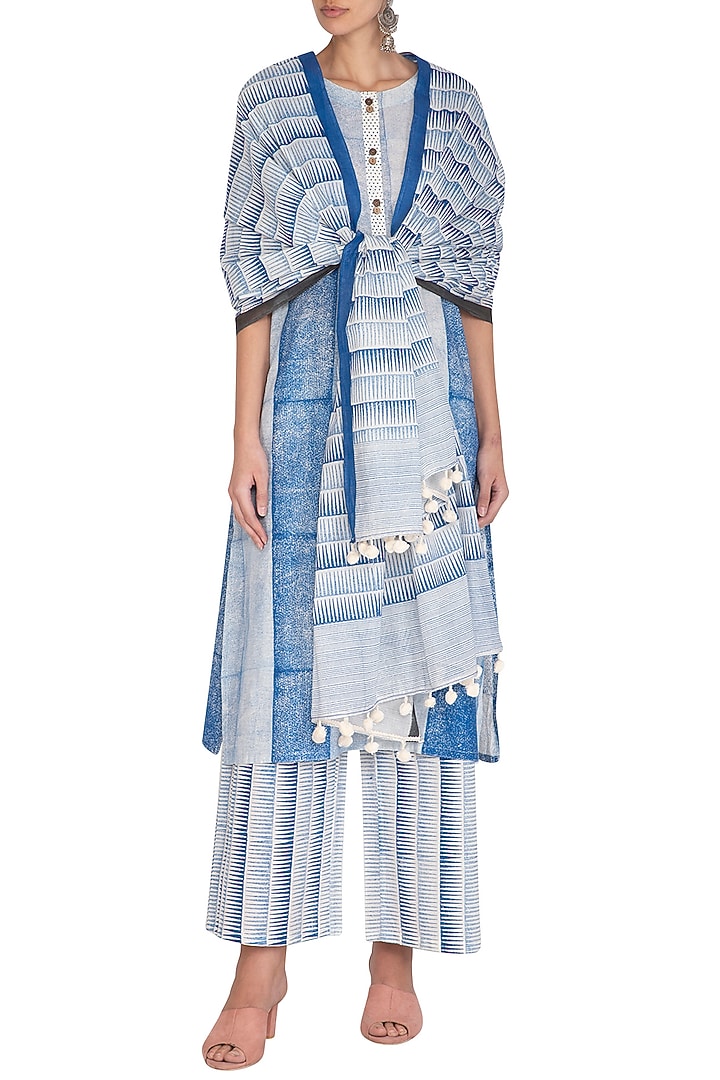 Indigo Block Printed Dupatta by BANANA Labs at Pernia's Pop Up Shop