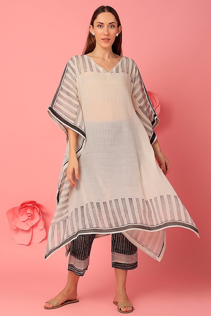 White Cotton Hand Block Printed Kaftan Set by BANANA Labs at Pernia's Pop Up Shop