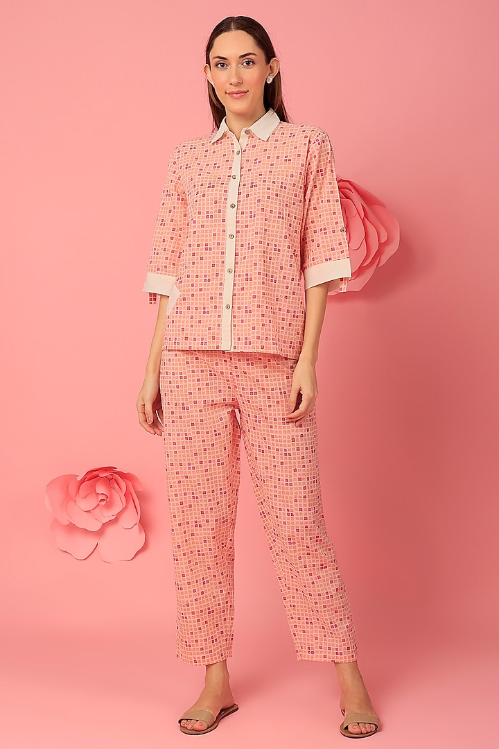 Pink & White Cotton Hand Block Printed Co-Ord Set by BANANA Labs
