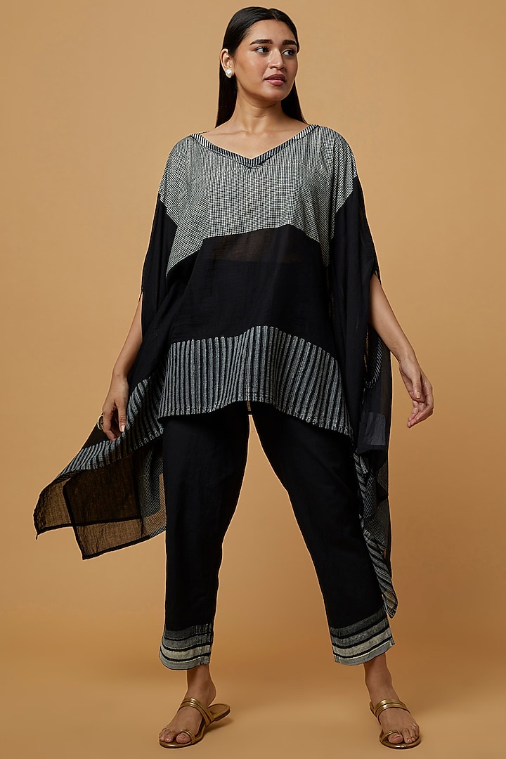 Black & Grey Cotton Hand Block Printed Kaftan Set by BANANA Labs at Pernia's Pop Up Shop