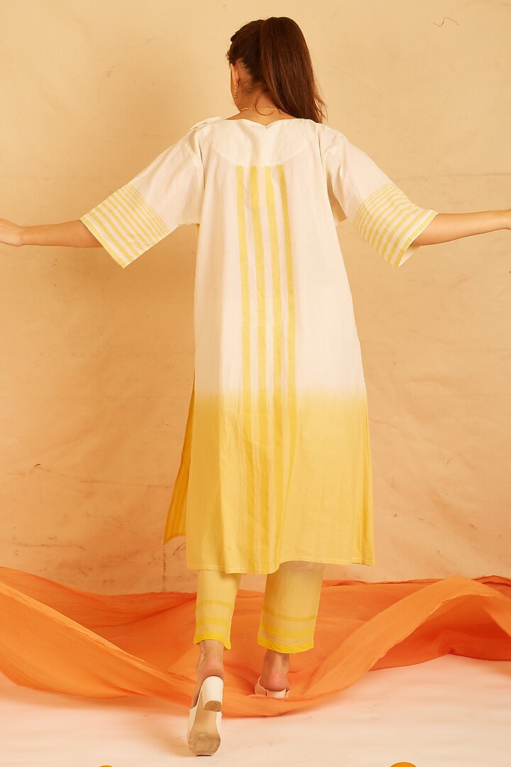 White & Yellow Cotton Printed Kurta Set by BANANA Labs at Pernia's Pop Up Shop