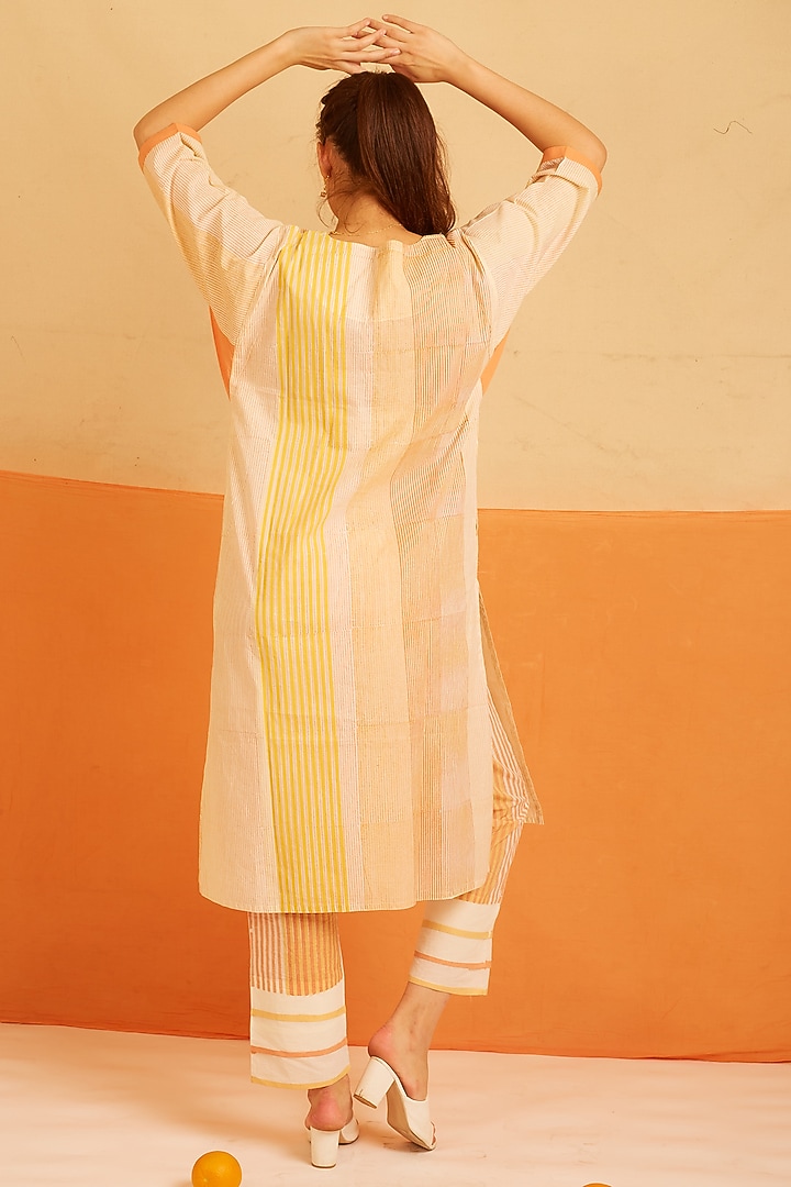 White & Orange Cotton Printed Kurta Set by BANANA Labs at Pernia's Pop Up Shop