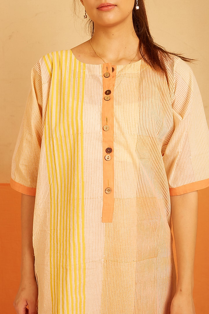 White & Orange Cotton Printed Kurta Set by BANANA Labs at Pernia's Pop Up Shop